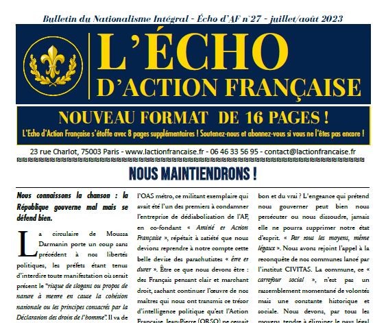 Écho d’Action Française renouvelé, édito de l’été 2023 !