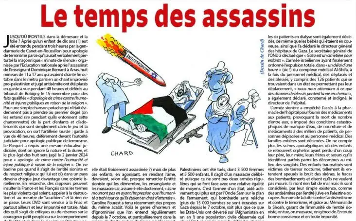 Couverture de Rivarol au sujet des bombardements sur Gaza